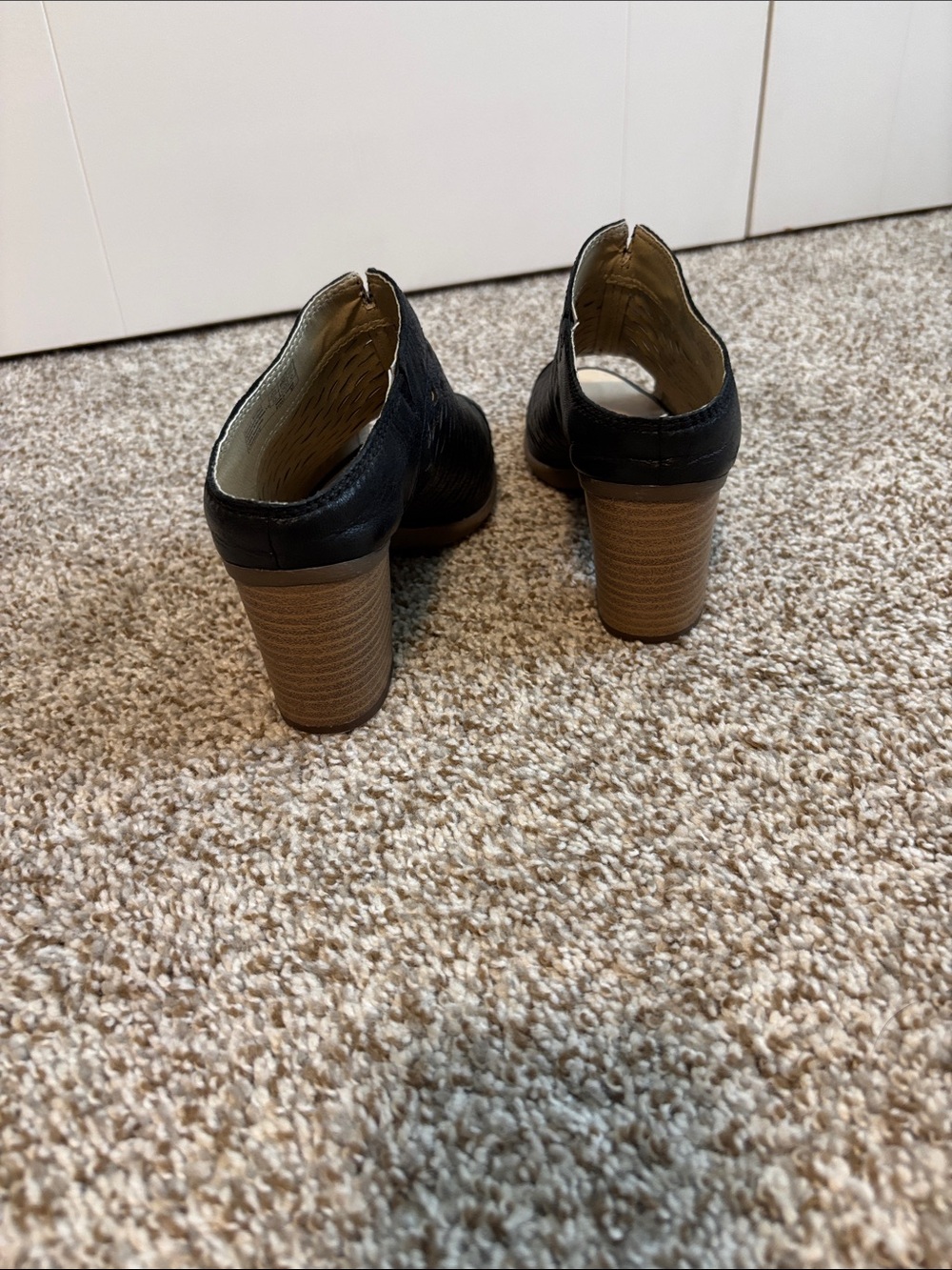 Josef Seibel Black Perforated Peep-Toe Block Heel Mules - Picture 3 of 6